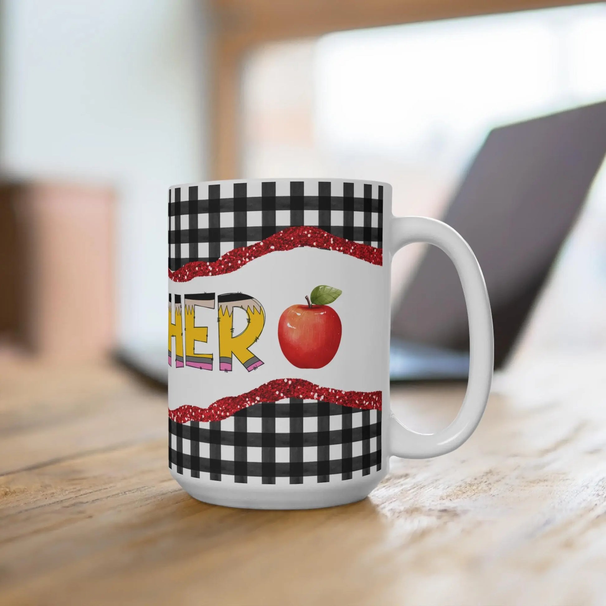 Teacher Appreciation Mug: Colorful Apple Design, 15oz Ceramic Coffee Mug Rainbow Chaos Art Studio