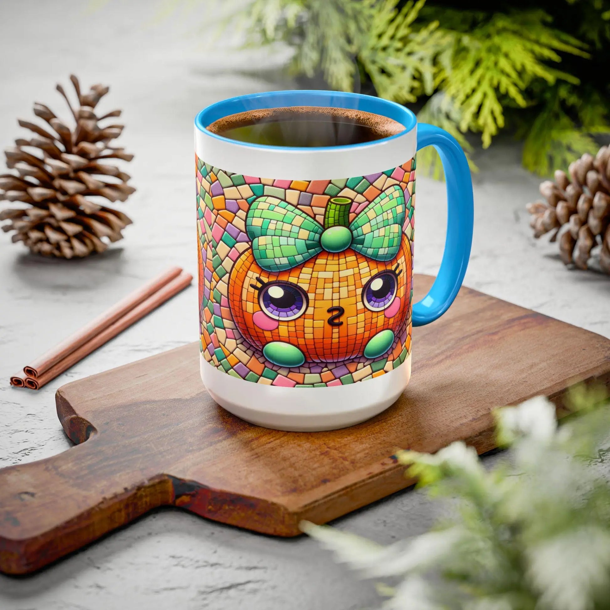Colorful Pumpkin Mosaic Mug: Fall Decor, Cozy Drinkware Rainbow Chaos Art Studio