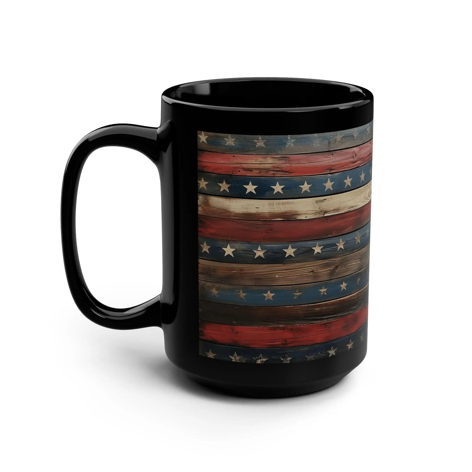 Patriotic Black Coffee Mug: Americana Decor, July 4th Gift Rainbow Chaos Art Studio