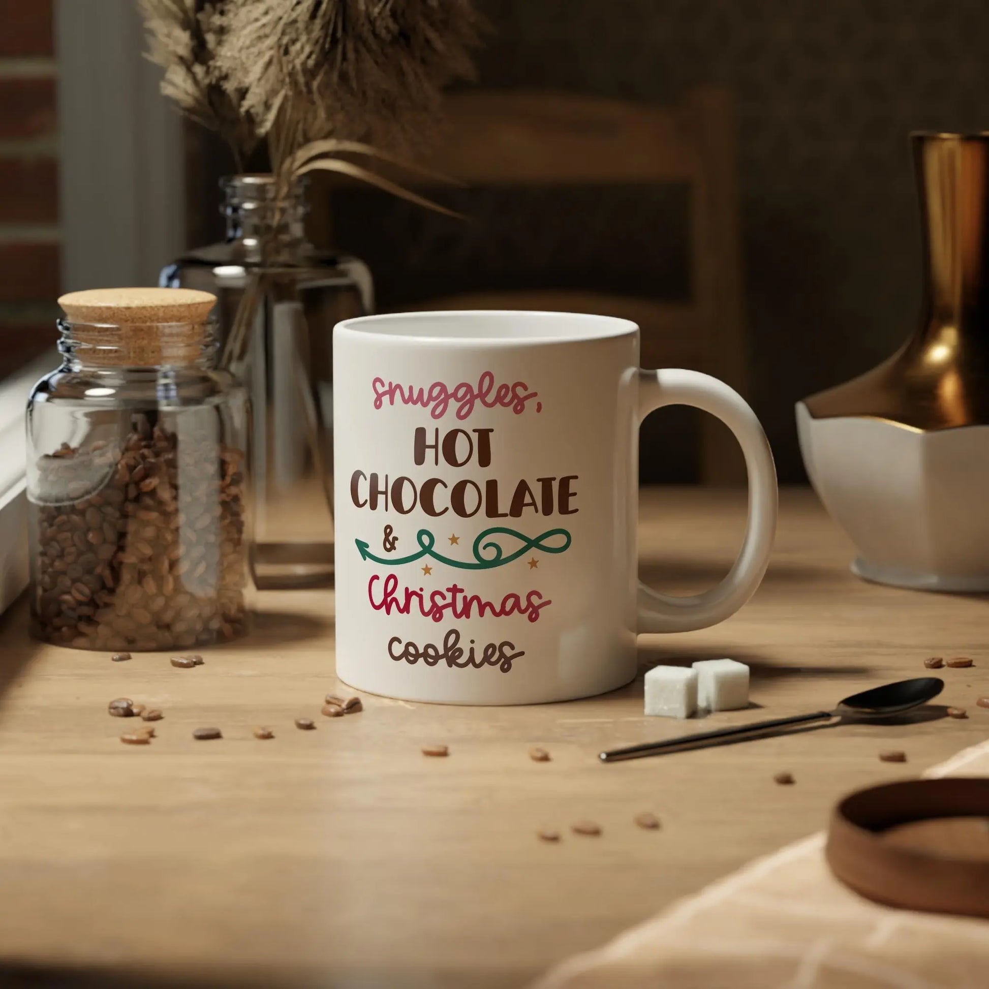 Cozy Christmas Jumbo Mug: Holiday Hot Chocolate, Funny Santa Design Rainbow Chaos Art Studio