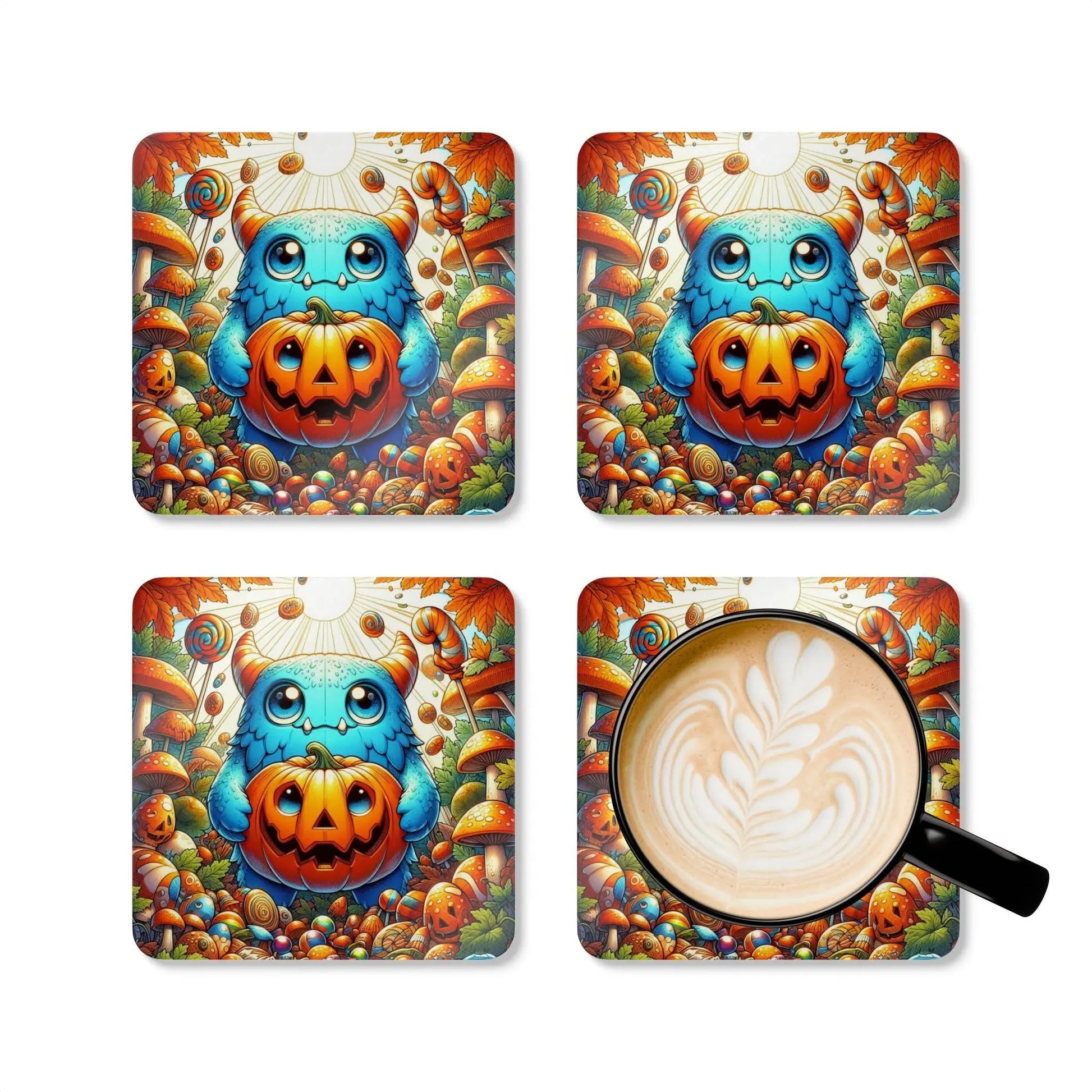 Whimsical Halloween Coaster Set, Cute Home Decor, Fall Tableware, Party Supplies, Unique Gift Idea Rainbow Chaos Art Studio