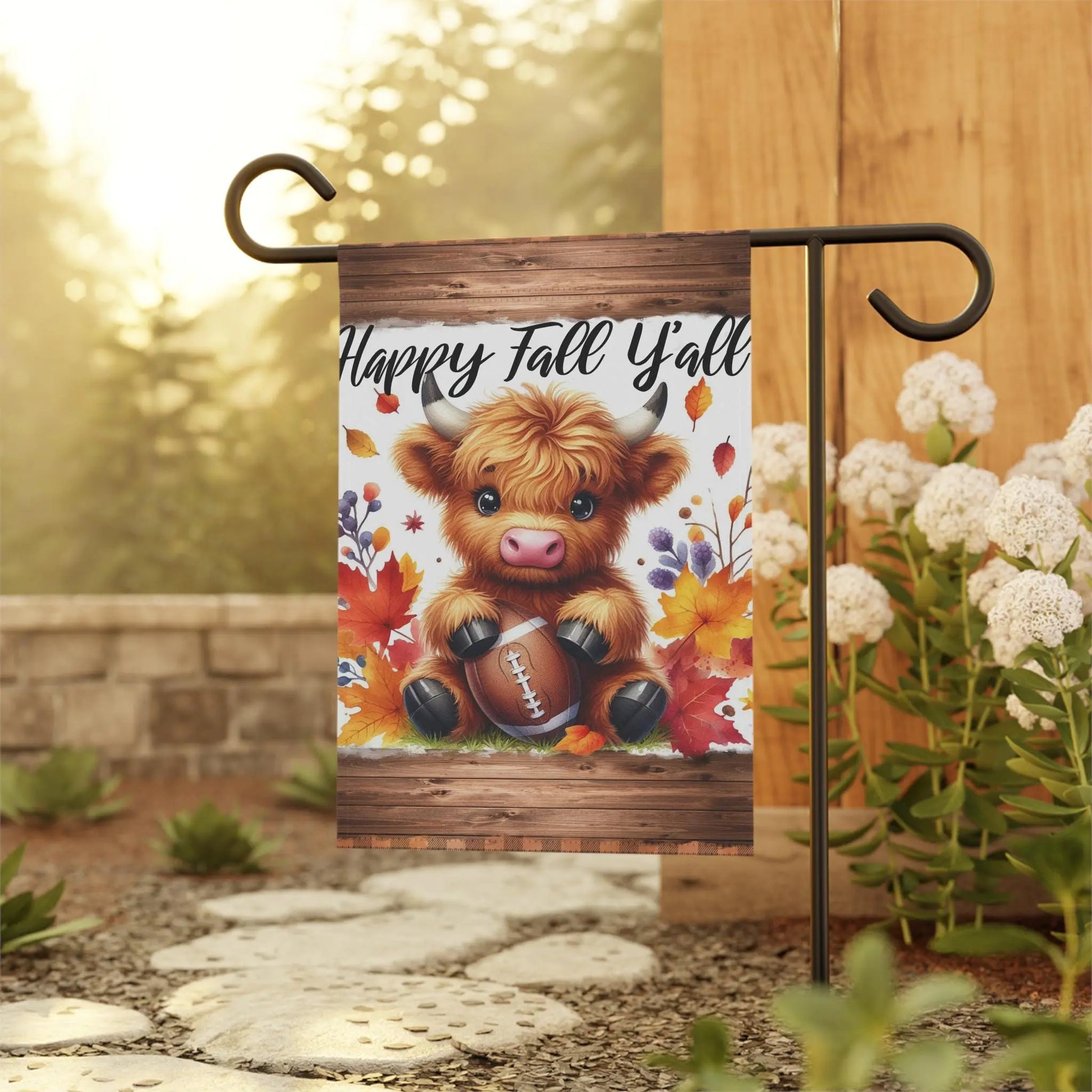Fall Farmhouse Garden Banner, Cute Cow Decor, Autumn Yard Flag, Happy Fall Y'all, Seasonal Outdoor Decor, Harvest Welcome Sign Rainbow Chaos Art Studio