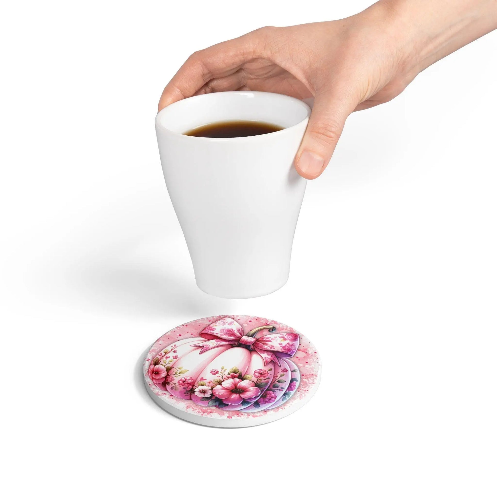 Pumpkin Floral Ceramic Coaster: Whimsical Autumn Table Decor Rainbow Chaos Art Studio