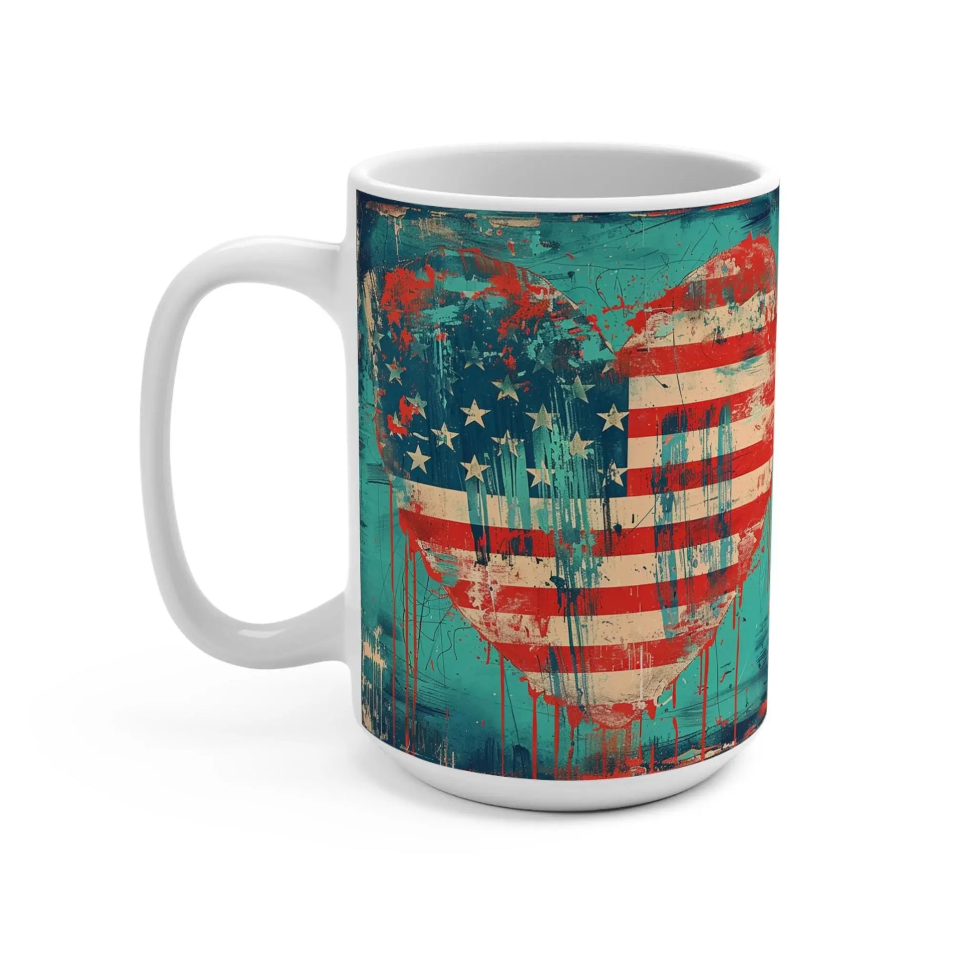Patriotic Heart Mug: Americana Coffee Cup, 4th of July Drinkware Rainbow Chaos Art Studio