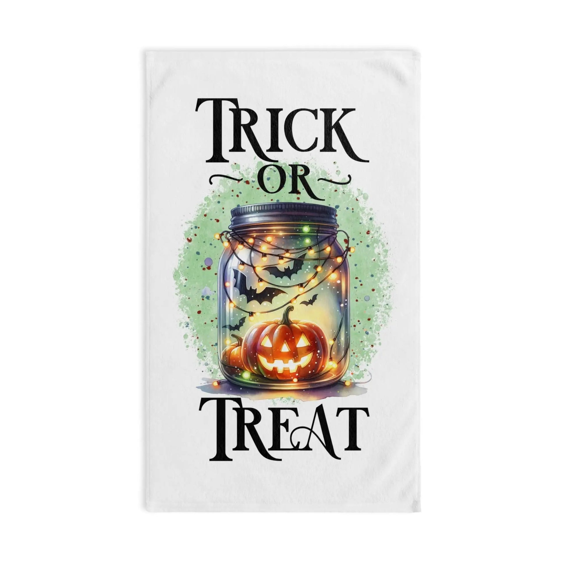 Halloween Hand Towel: Spooky Pumpkin & Bats Kitchen Decor Rainbow Chaos Art Studio