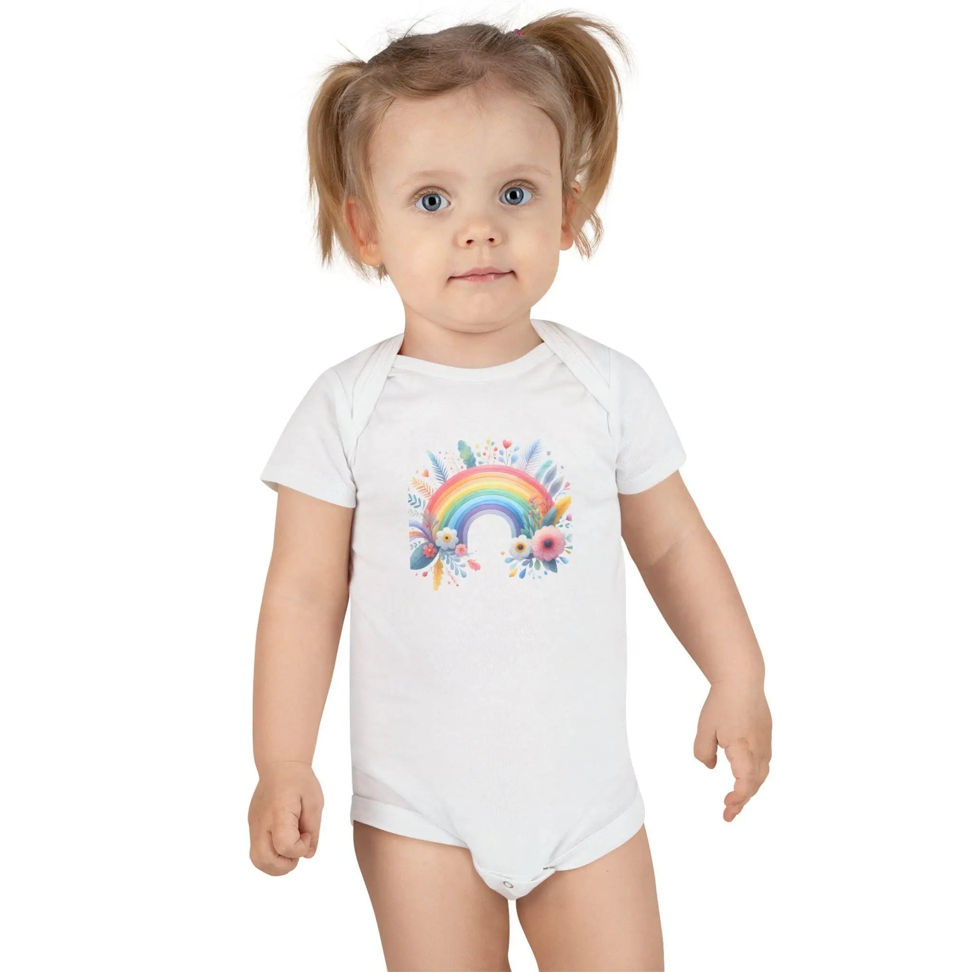 Rainbow Floral Baby Girl Onesie: 100% Cotton Infant Outfit Rainbow Chaos Art Studio