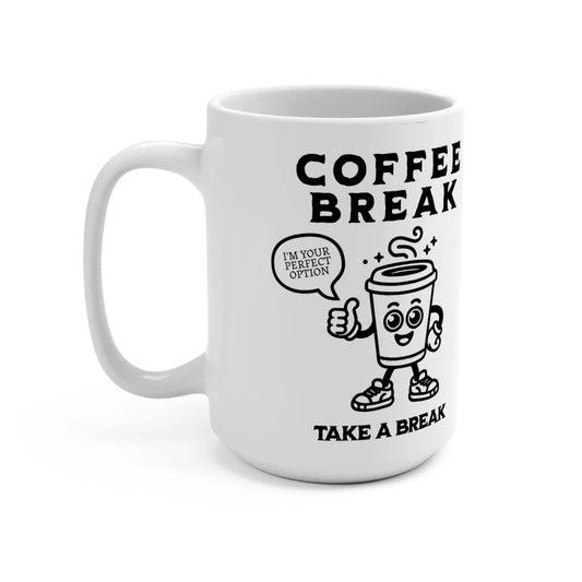 Funny Coffee Break Mug: 15oz Ceramic Office Gift Rainbow Chaos Art Studio