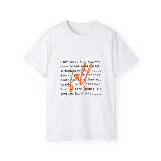 Cozy Fall Unisex Tee: Pumpkin Pie & Autumn Vibes Rainbow Chaos Art Studio