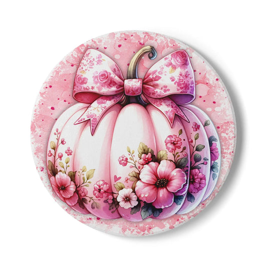 Pumpkin Floral Ceramic Coaster: Whimsical Autumn Table Decor Rainbow Chaos Art Studio
