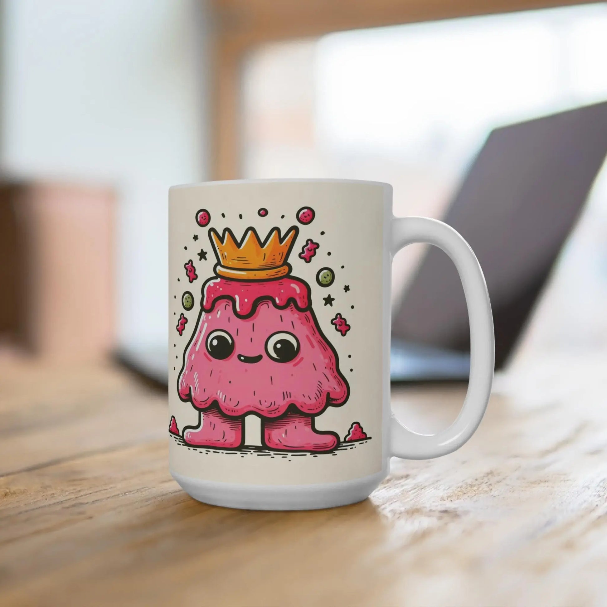 Cute King Jelly Mug, Fun Drinkware, Whimsical Gift, Cartoon Character Cup, Unique Kitchen Decor, Pink Mug for Kids & Adults Rainbow Chaos Art Studio