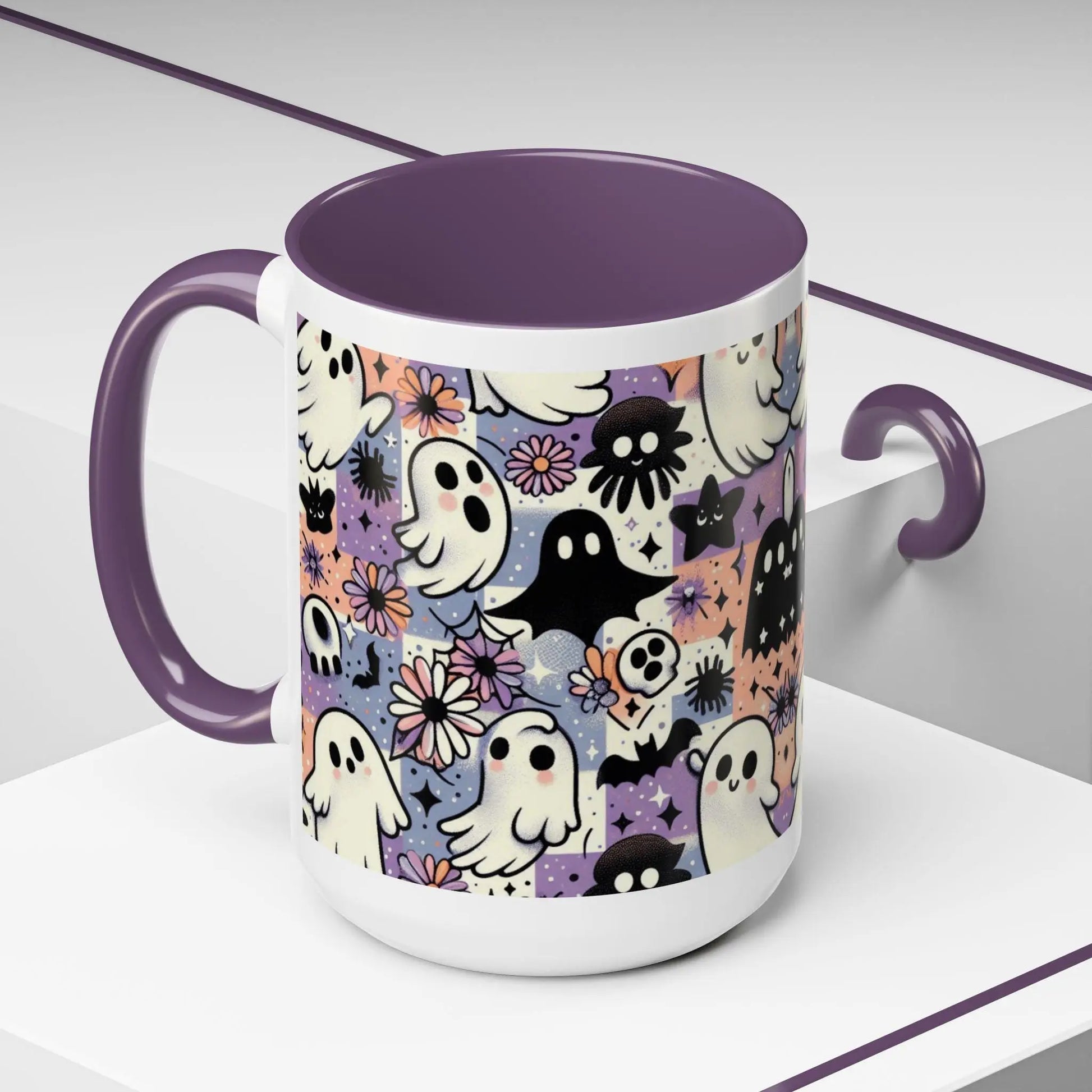 Spooky Ghost Coffee Mug: Halloween Drinkware, Haunted House Decor Rainbow Chaos Art Studio