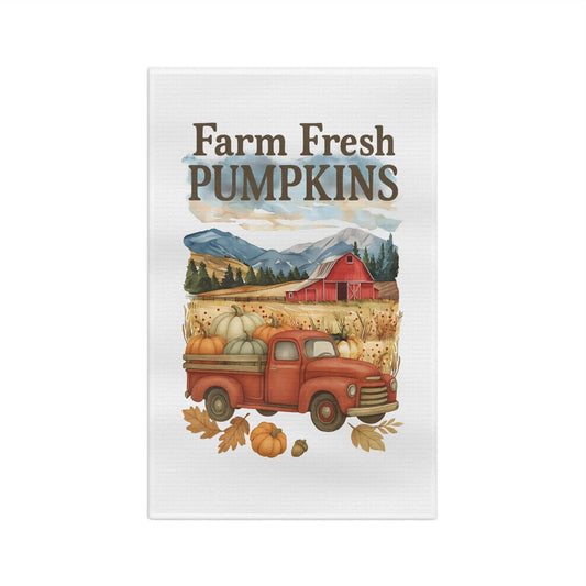 Farm Fresh Pumpkins Microfiber Tea Towel: Rustic Autumn Kitchen Decor Rainbow Chaos Art Studio