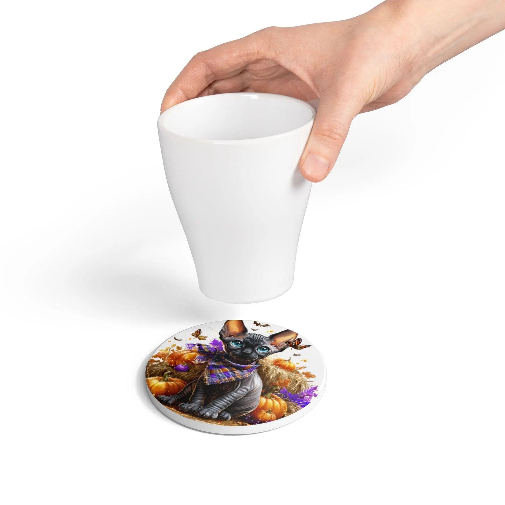 Sphynx Cat Ceramic Coaster: Autumn Decor, Pet Lover Gift Rainbow Chaos Art Studio