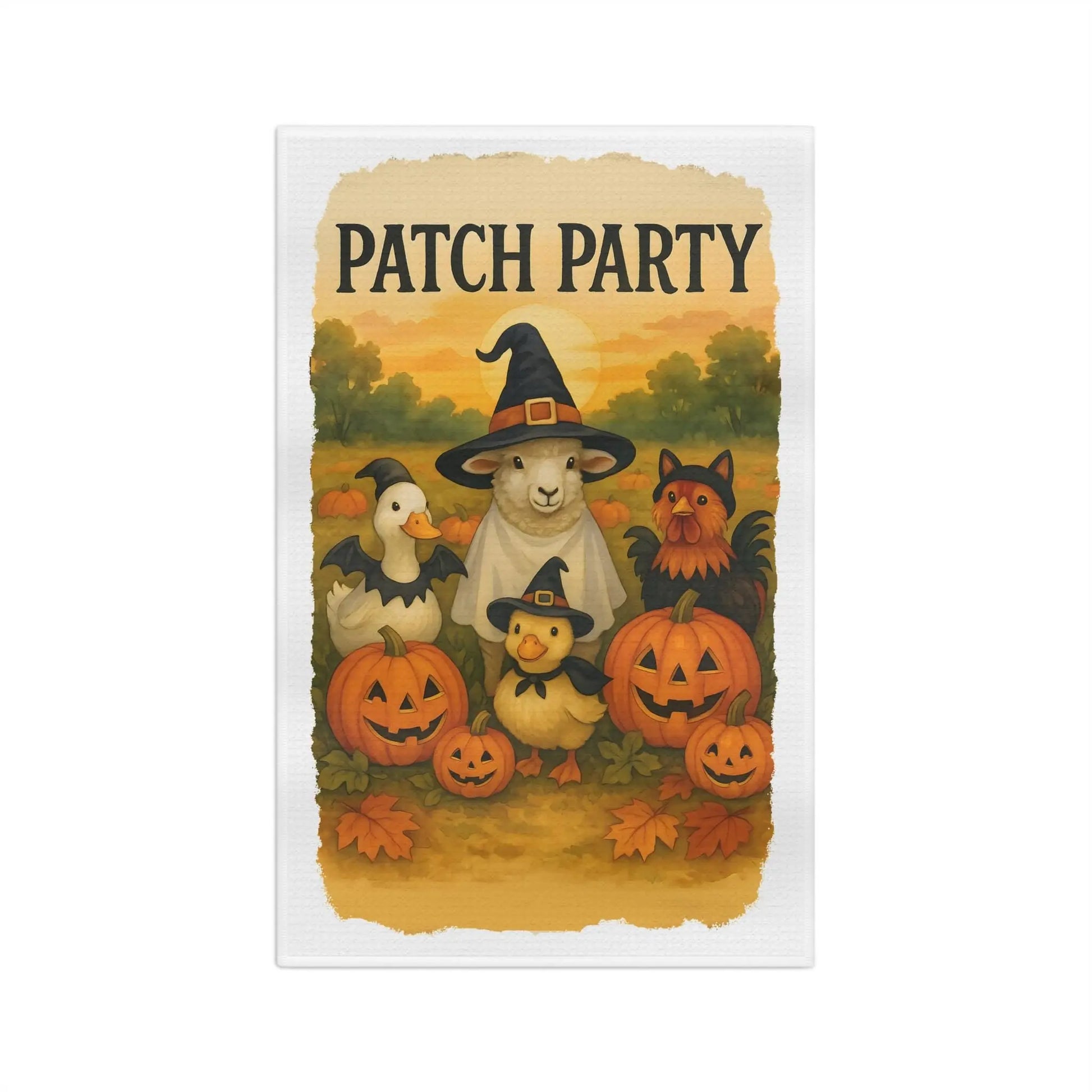 Halloween Tea Towel: Festive Pumpkin Patch Microfiber Kitchen Decor Rainbow Chaos Art Studio