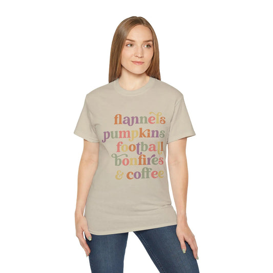 Fall Vibes Graphic Tee: Pumpkins, Football, Bonfires Rainbow Chaos Art Studio