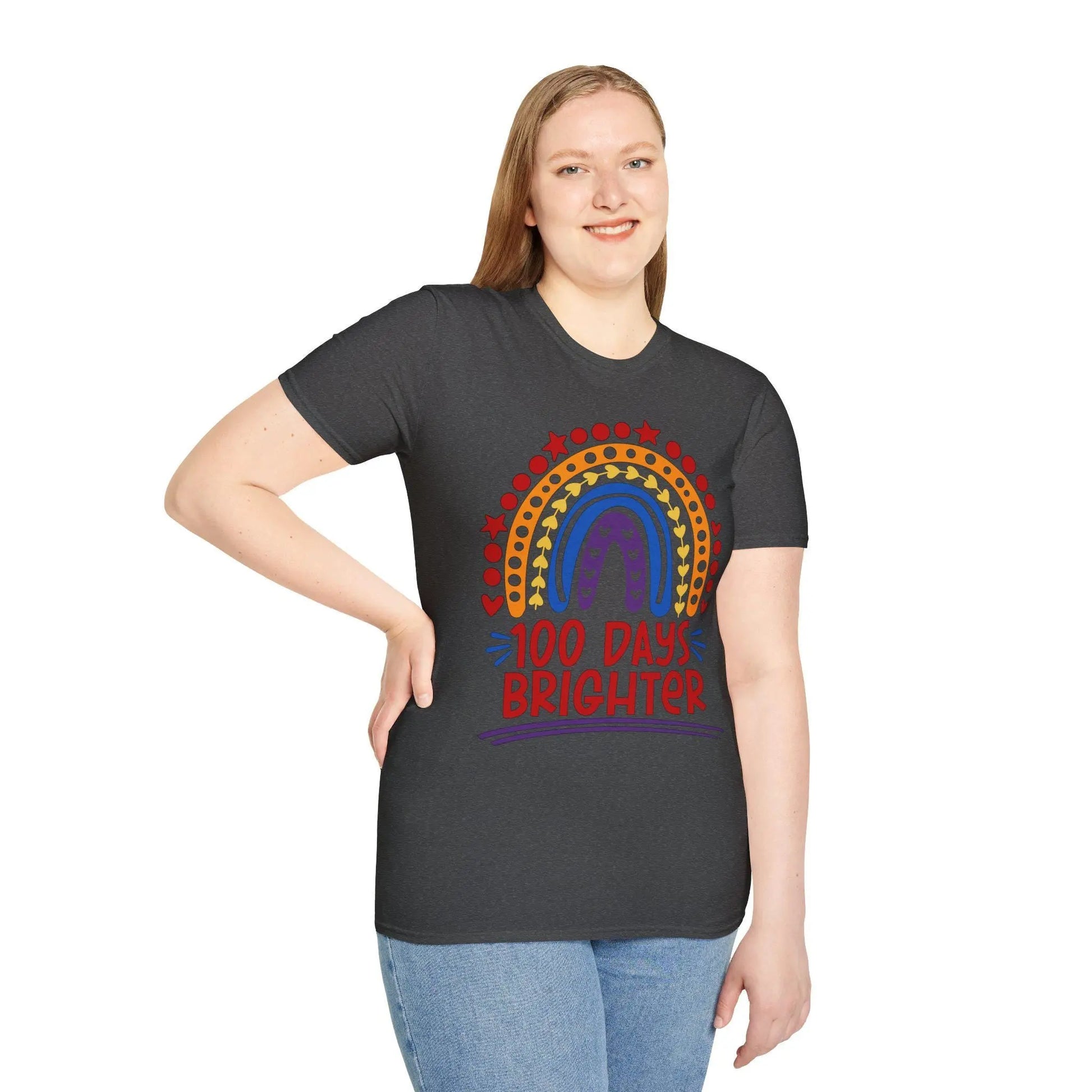 Rainbow Teacher T-Shirt: 100 Days Brighter, Back to School Unisex Tee Rainbow Chaos Art Studio