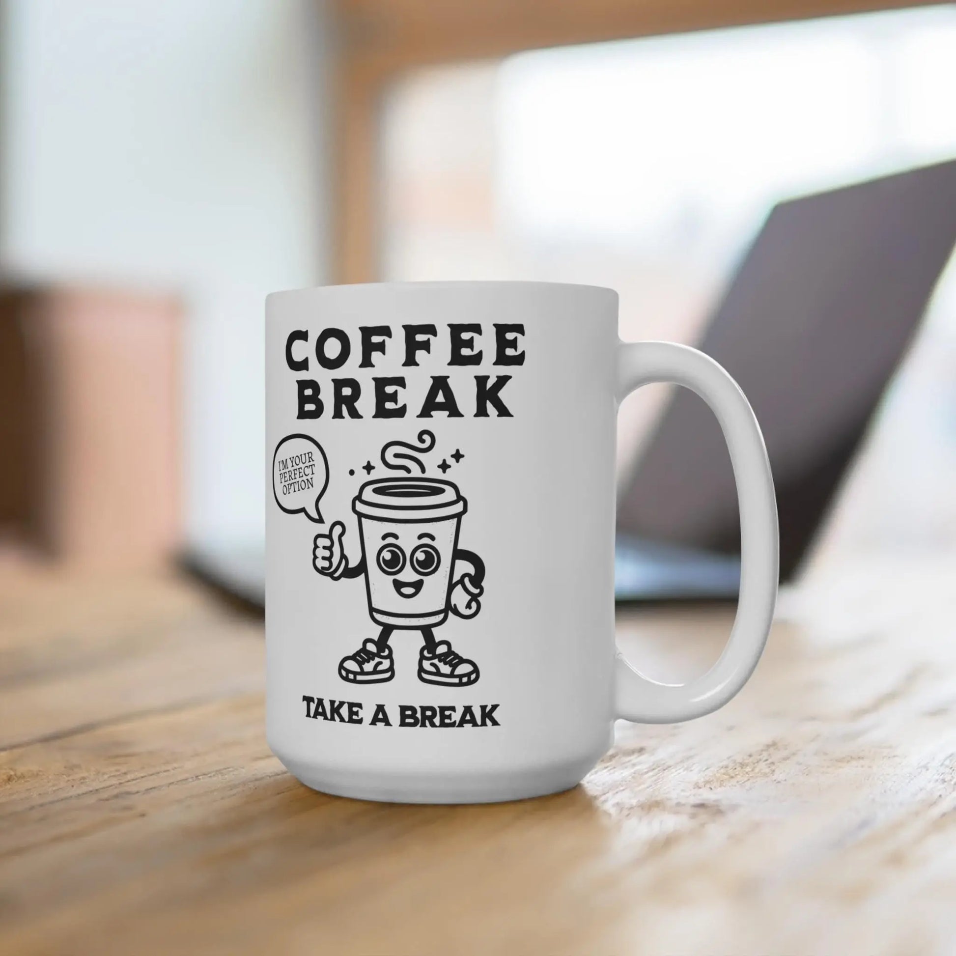 Funny Coffee Break Mug: 15oz Ceramic Office Gift Rainbow Chaos Art Studio