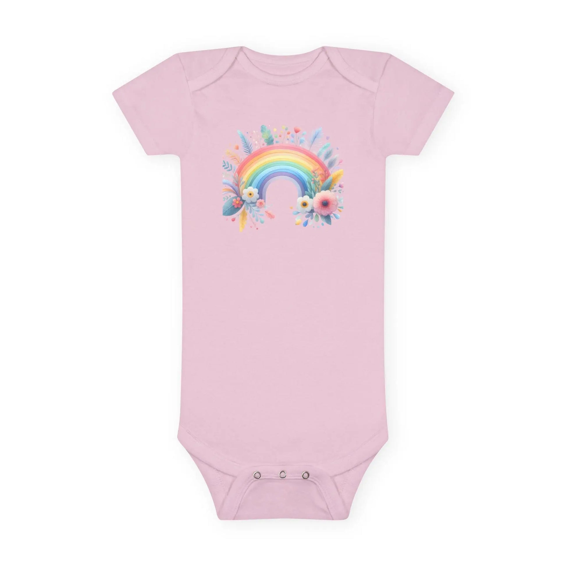 Rainbow Floral Baby Girl Onesie: 100% Cotton Infant Outfit Rainbow Chaos Art Studio