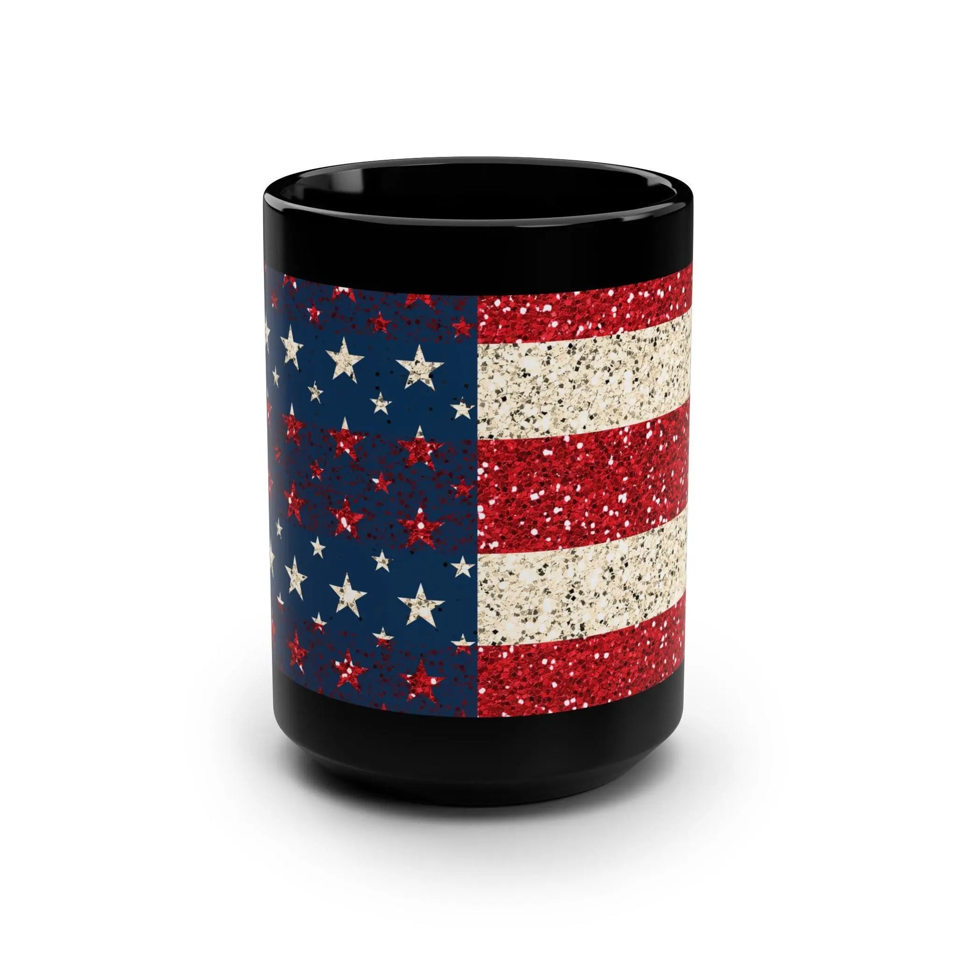 Glitter American Flag Coffee Mug: Patriotic 4th of July Drinkware Rainbow Chaos Art Studio