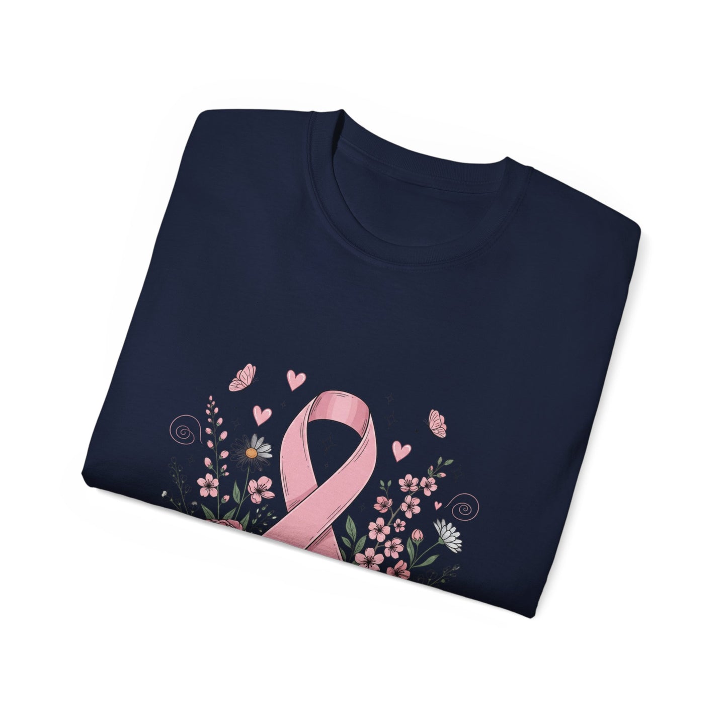 Breast Cancer Awareness Tee, Support Shirt, Floral Ribbon Design, Gift for Her, Unisex T-Shirt