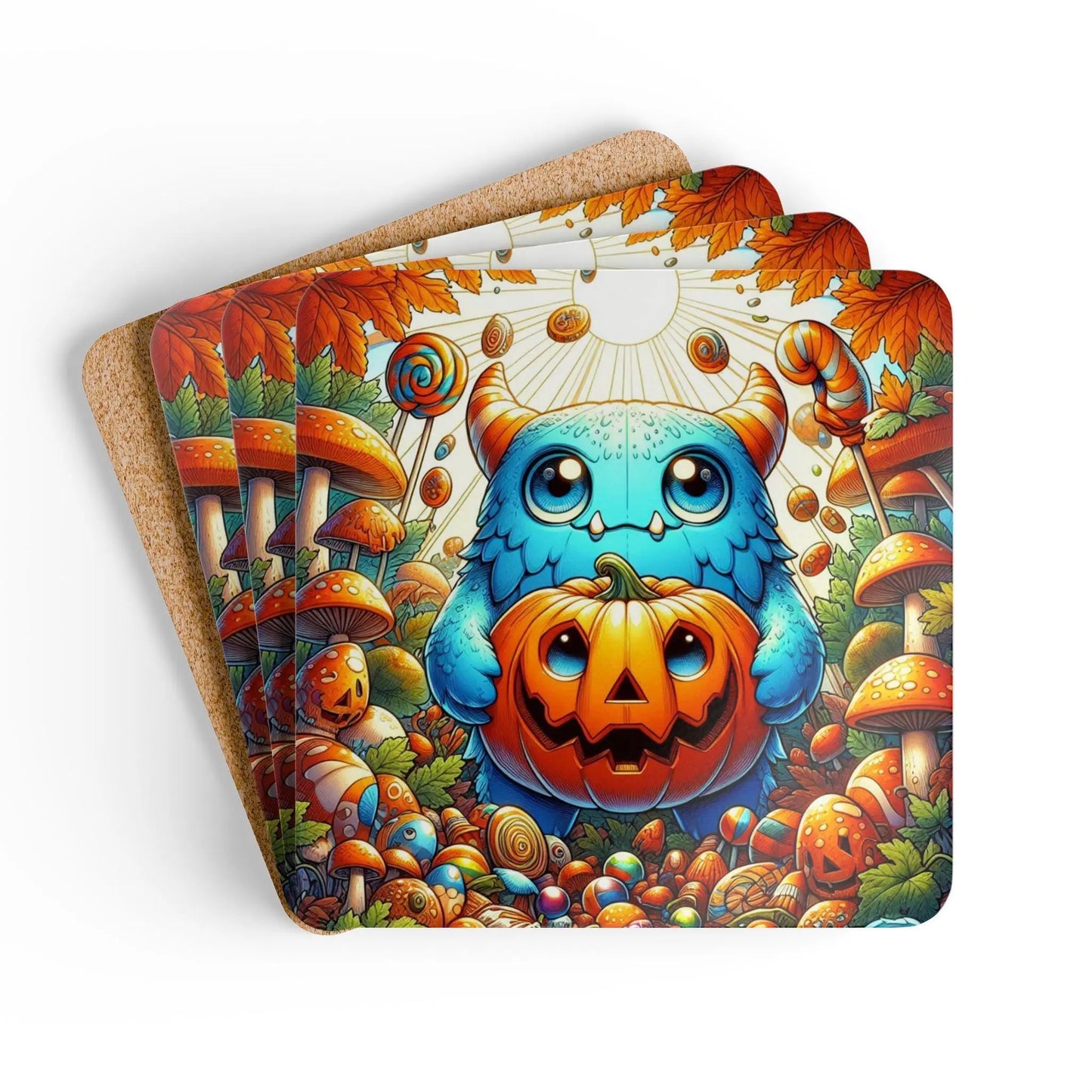 Whimsical Halloween Coaster Set, Cute Home Decor, Fall Tableware, Party Supplies, Unique Gift Idea Rainbow Chaos Art Studio