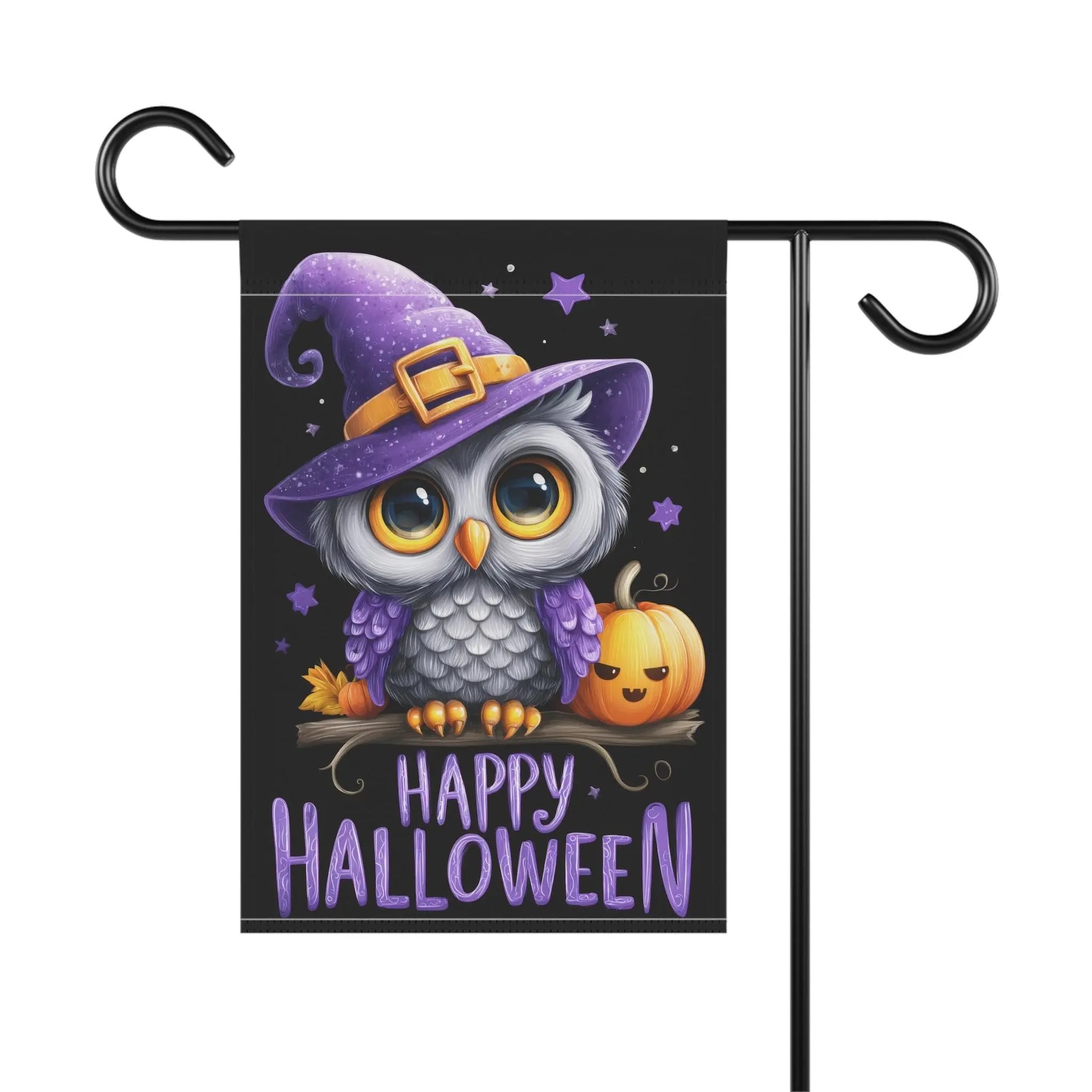 Halloween Garden Banner, Cute Owl with Pumpkin Decoration, Seasonal Home Decor for Fall, Outdoor Halloween Flag, Festive Yard Sign Rainbow Chaos Art Studio