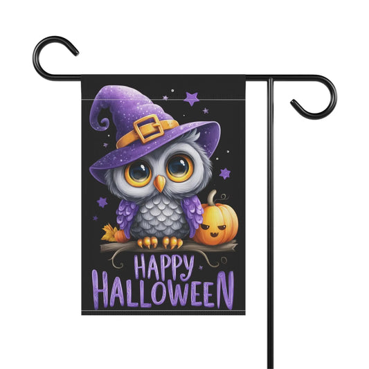 Halloween Garden Banner, Cute Owl with Pumpkin Decoration, Seasonal Home Decor for Fall, Outdoor Halloween Flag, Festive Yard Sign Rainbow Chaos Art Studio