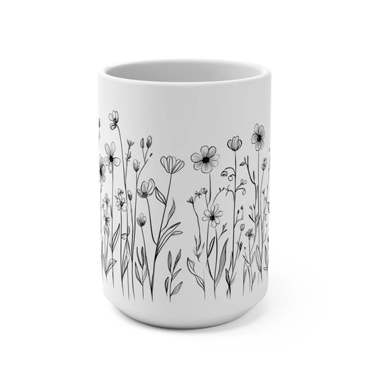 Floral Coffee Mug: 15oz Ceramic, Boho Home Decor, Nature Lover Gift Rainbow Chaos Art Studio
