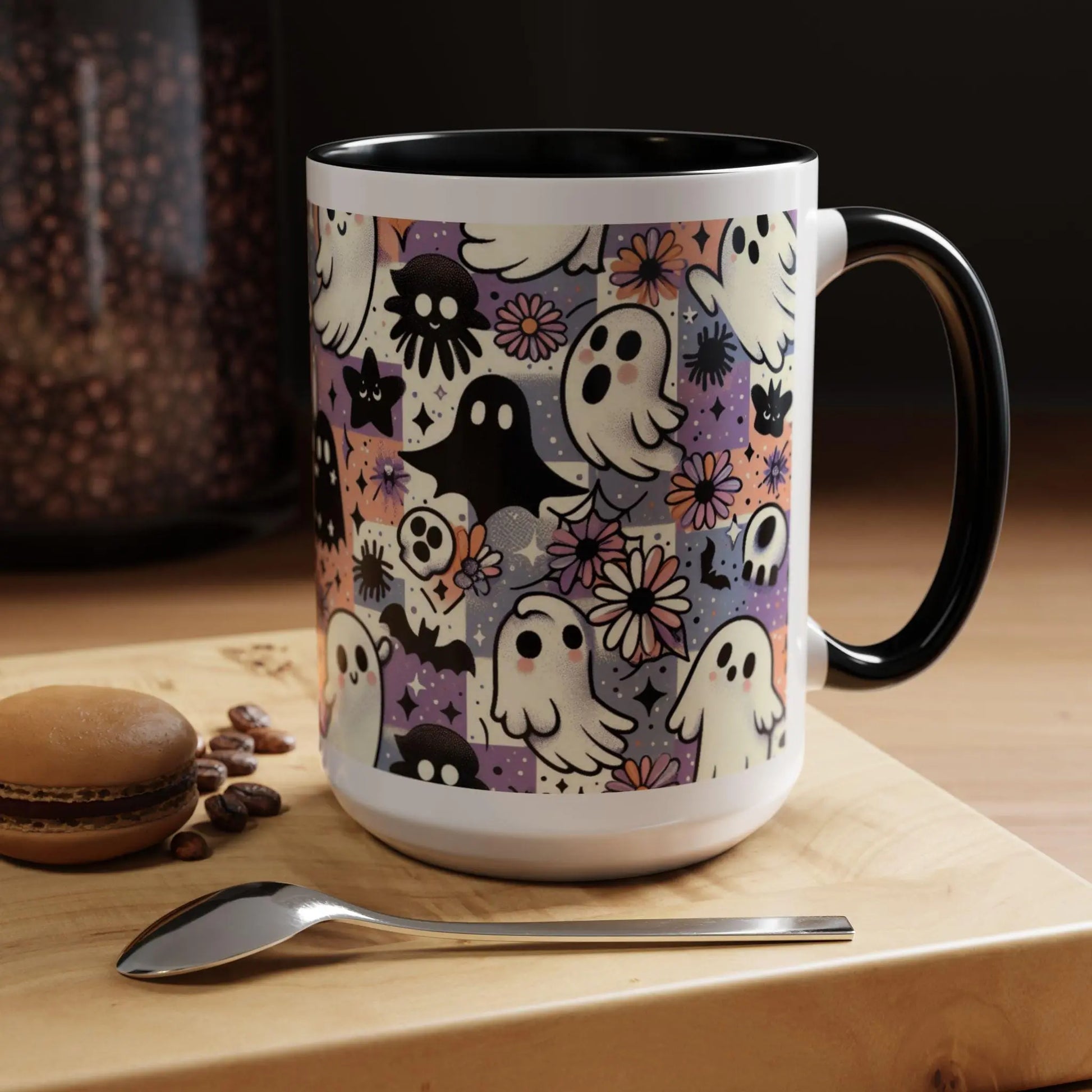 Spooky Ghost Coffee Mug: Halloween Drinkware, Haunted House Decor Rainbow Chaos Art Studio