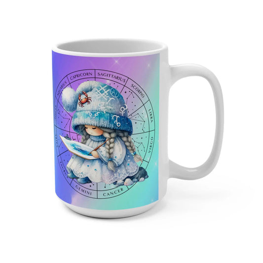 Cancer Zodiac Gnome Mug: Astrology Coffee Cup, Birthday Gift Rainbow Chaos Art Studio