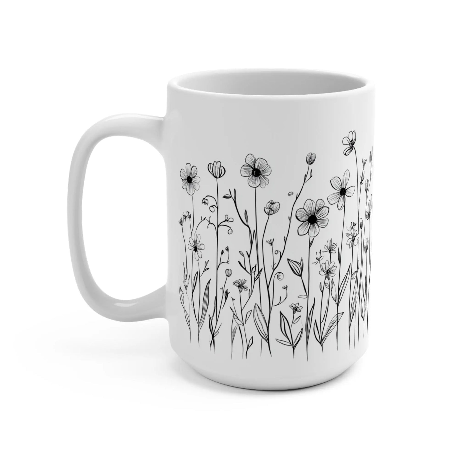 Floral Coffee Mug: 15oz Ceramic, Boho Home Decor, Nature Lover Gift Rainbow Chaos Art Studio