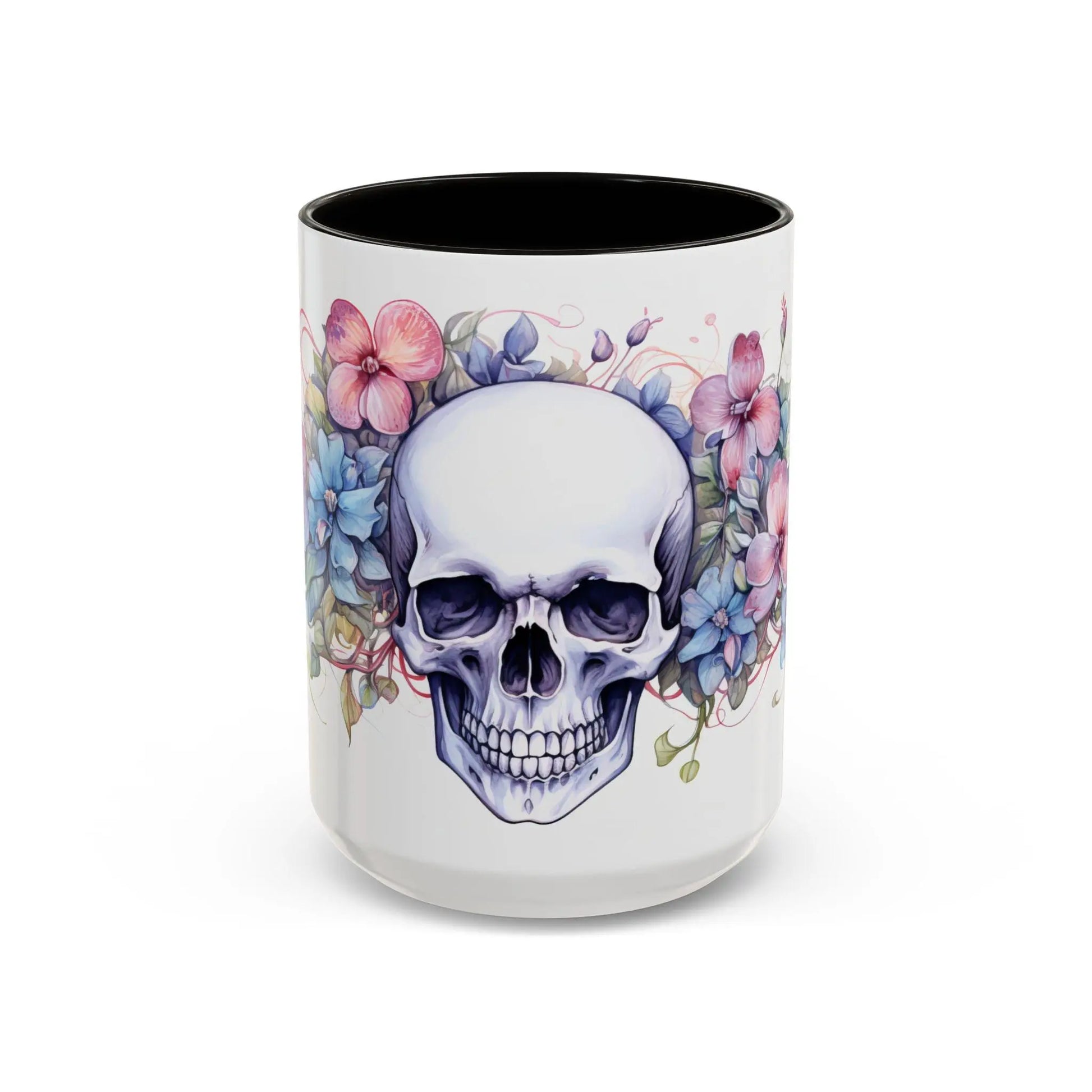 Colorful Skull Flower Coffee Mug: Gothic Floral Drinkware Rainbow Chaos Art Studio