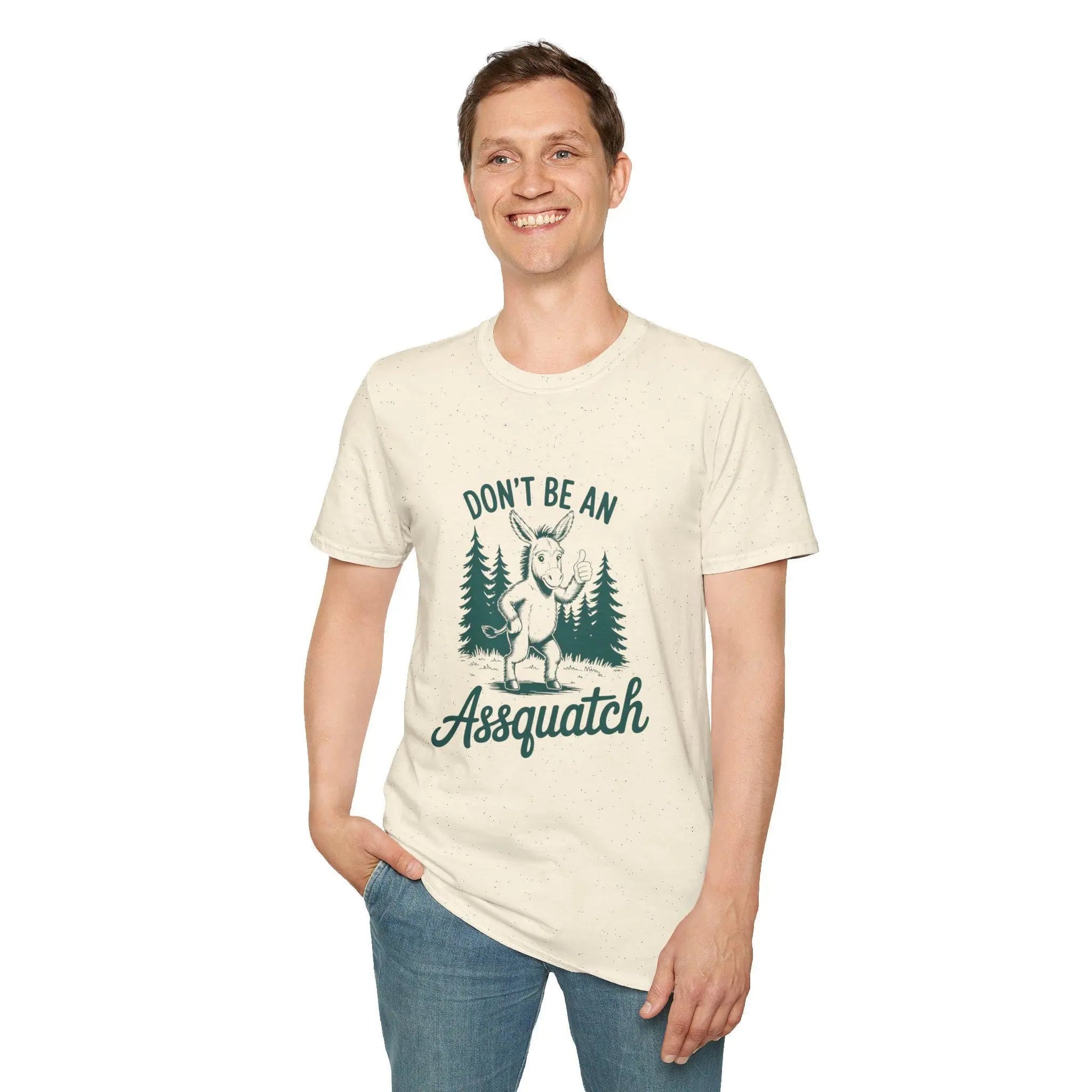 Funny "Don't Be An Assquatch" T-Shirt: Nature Lover Unisex Tee Rainbow Chaos Art Studio