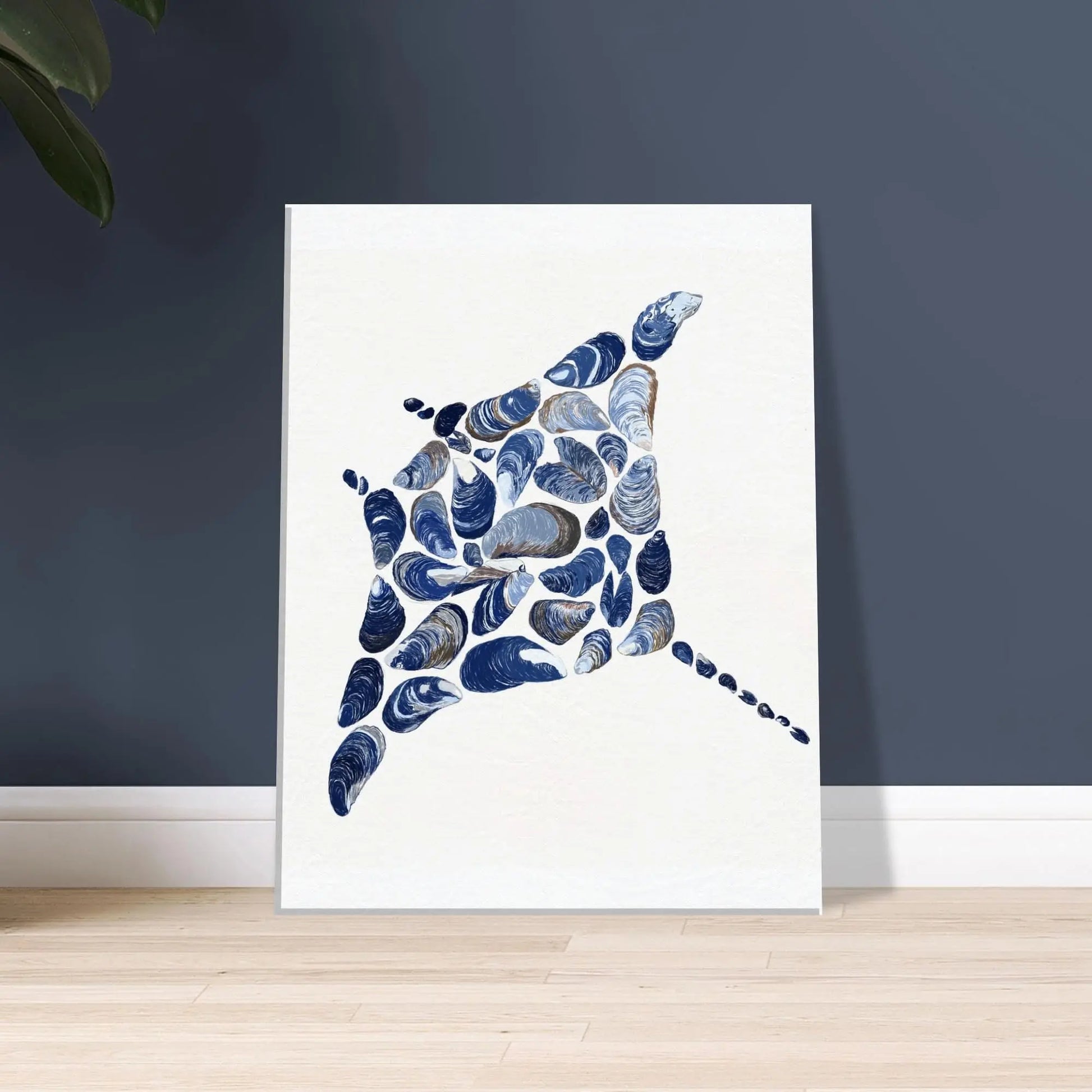 Watercolor Stingray Canvas Print: Mollusk Shells, Enhanced Texture Rainbow Chaos Art Studio