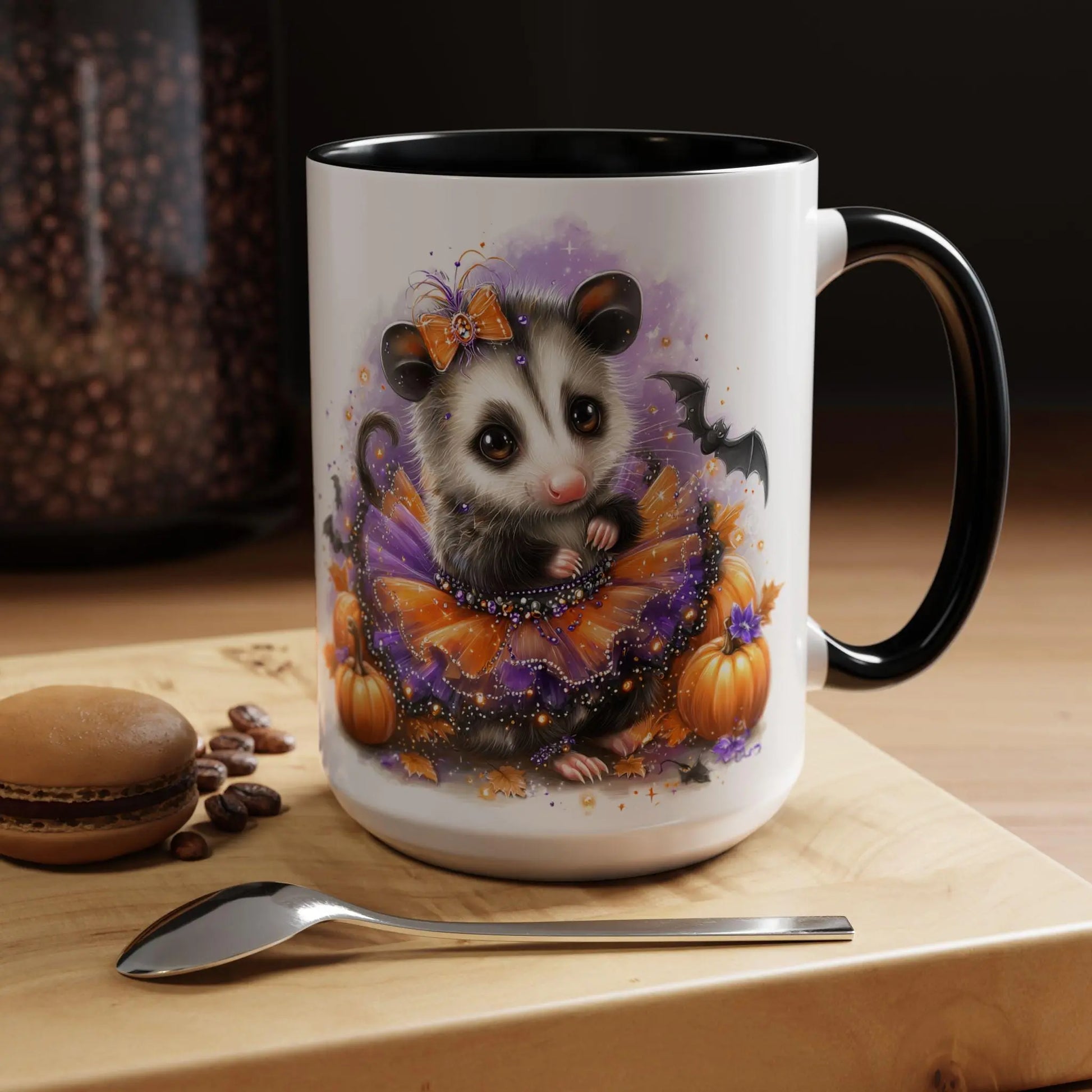 Halloween Possum Coffee Mug, Cute Seasonal Mug, Animal Lover Gift, Pumpkin Mug, Fall Decor, Cozy Drinkware Rainbow Chaos Art Studio