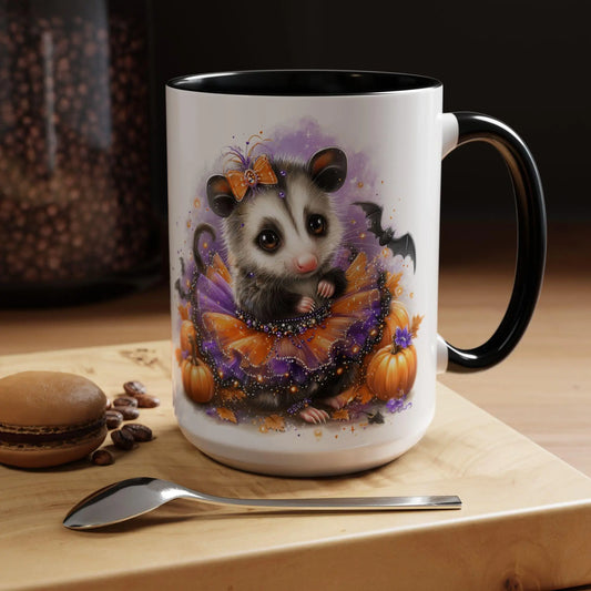 Halloween Possum Coffee Mug, Cute Seasonal Mug, Animal Lover Gift, Pumpkin Mug, Fall Decor, Cozy Drinkware Rainbow Chaos Art Studio