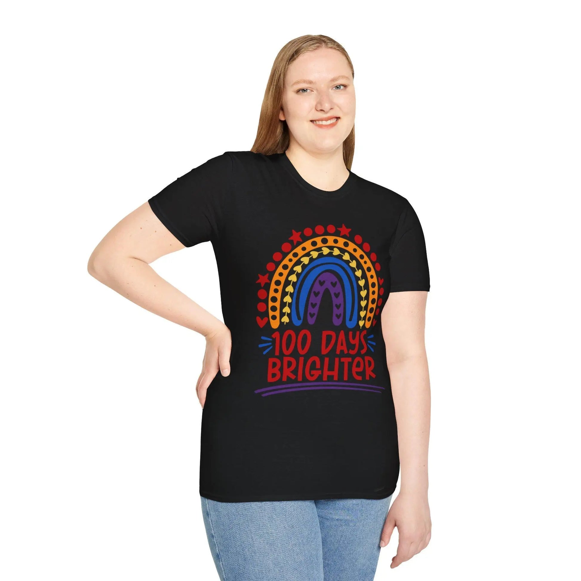 Rainbow Teacher T-Shirt: 100 Days Brighter, Back to School Unisex Tee Rainbow Chaos Art Studio