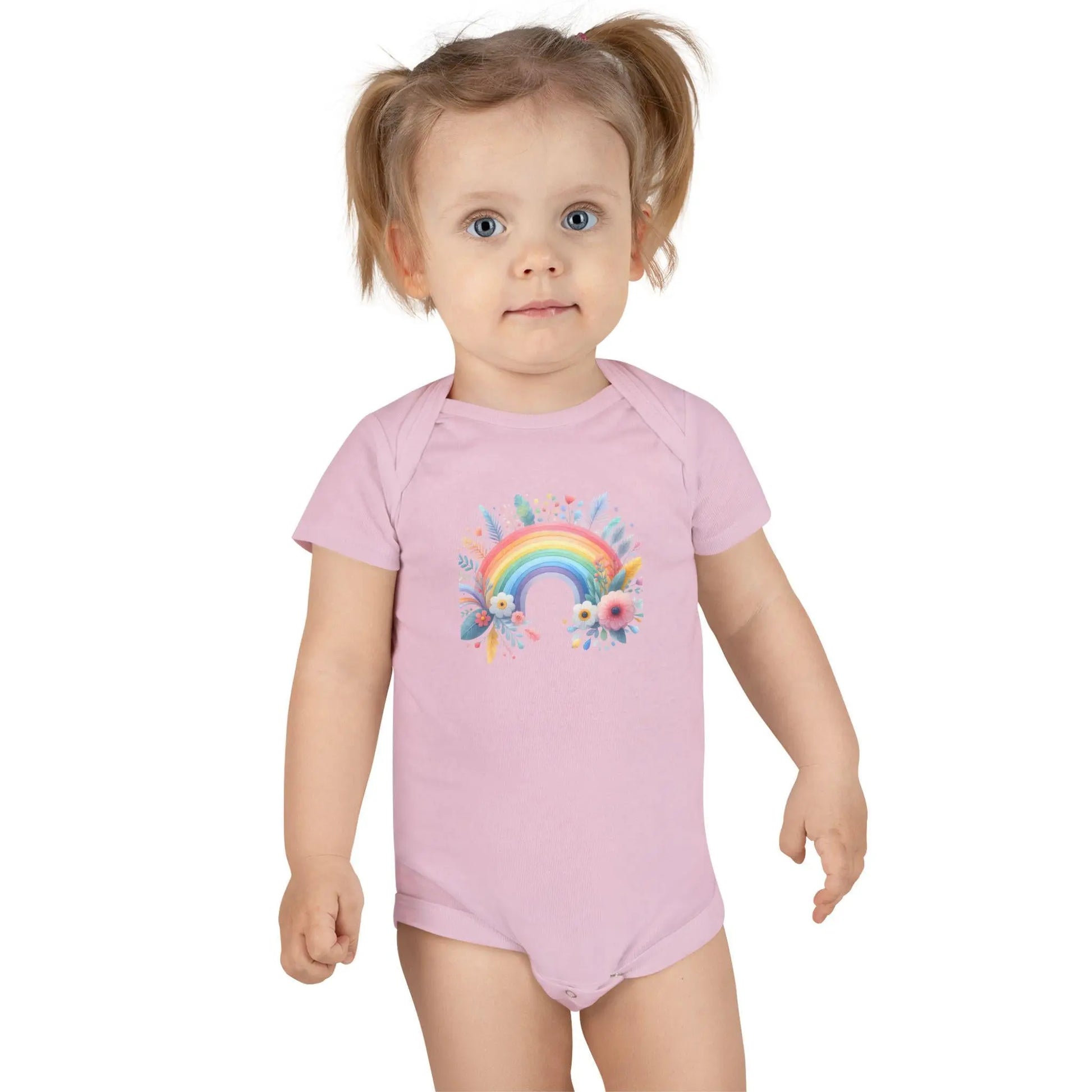 Rainbow Floral Baby Girl Onesie: 100% Cotton Infant Outfit Rainbow Chaos Art Studio