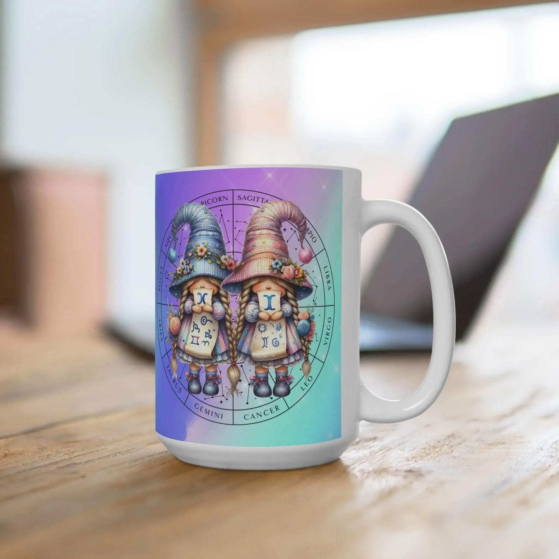GEMINI - Zodiac Gnome Mug, Gemini, Cute Coffee Cup, Horoscope Tea Mug, Unique Gift Idea, Birthday Present, Astrology Drinkware Rainbow Chaos Art Studio