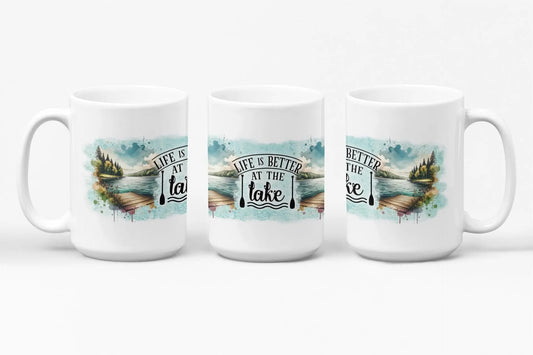 Life Is Better at the Lake Ceramic Mug Rainbow Chaos Art Studio