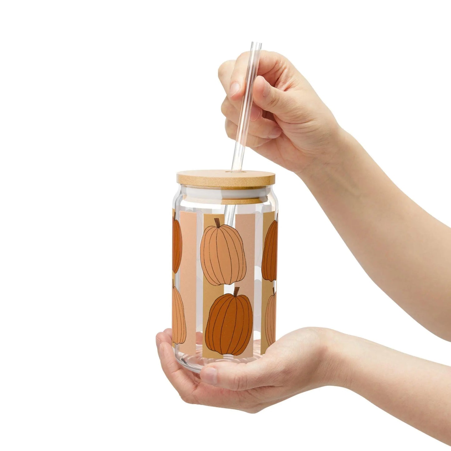 Pumpkin Spice Sipper Glass: 16oz Fall Beverage Container with Straw Rainbow Chaos Art Studio