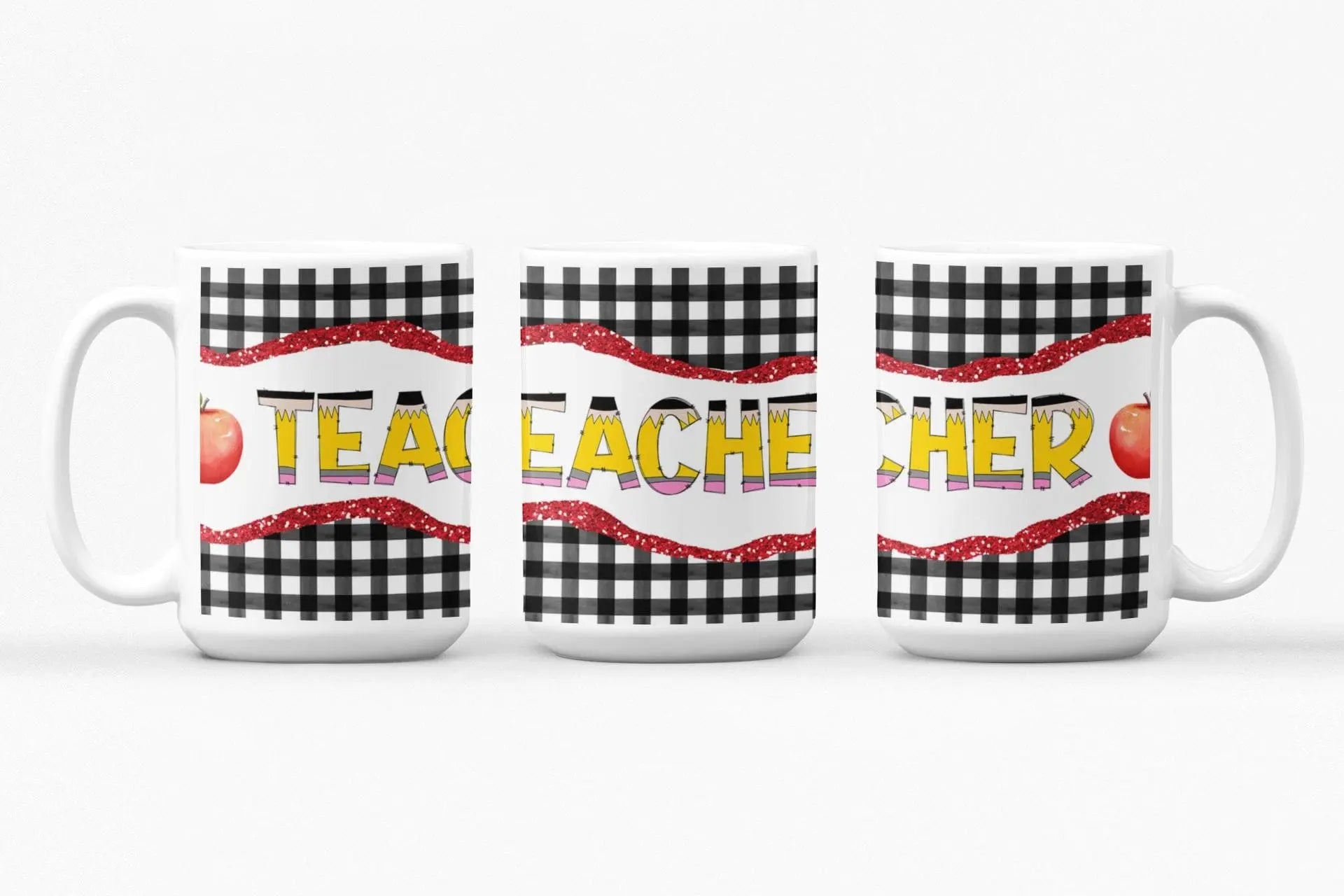 Teacher Appreciation Mug: Colorful Apple Design, 15oz Ceramic Coffee Mug Rainbow Chaos Art Studio