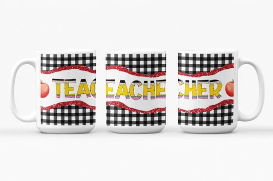 Teacher Appreciation Mug: Colorful Apple Design, 15oz Ceramic Coffee Mug Rainbow Chaos Art Studio