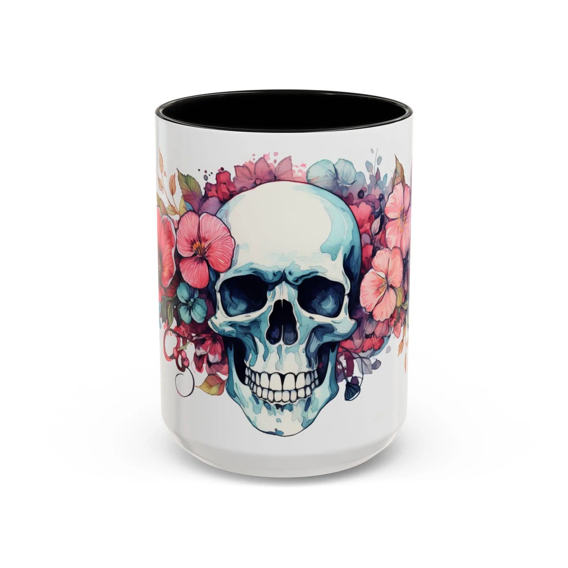 Floral Skull Coffee Mug | Unique Gift for Halloween, Day of the Dead, Skull Lovers, Artisan Coffee Drinkers Rainbow Chaos Art Studio