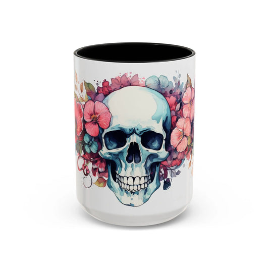 Floral Skull Coffee Mug | Unique Gift for Halloween, Day of the Dead, Skull Lovers, Artisan Coffee Drinkers Rainbow Chaos Art Studio