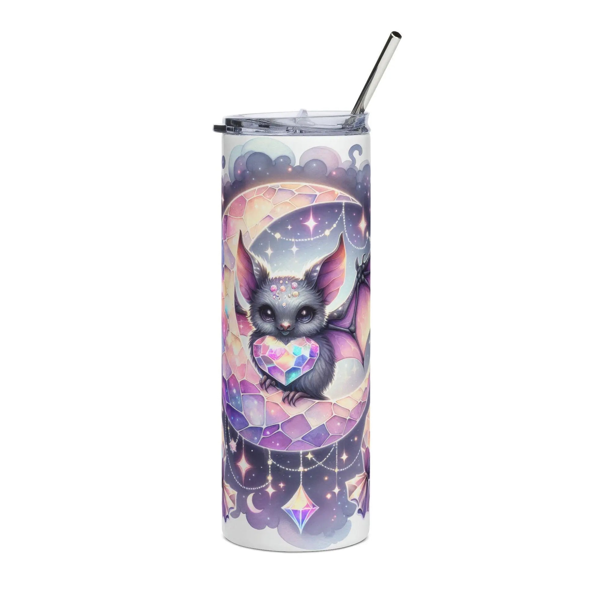 Whimsical Halloween Tumbler, Colorful Drinkware, Birthday Gift, Insulated Travel Mug, Cute Bat Design, Magical Birthday Rainbow Chaos Art Studio