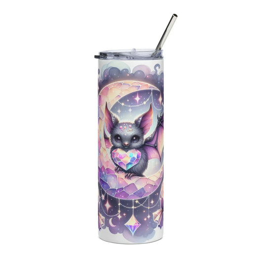 Whimsical Halloween Tumbler, Colorful Drinkware, Birthday Gift, Insulated Travel Mug, Cute Bat Design, Magical Birthday Rainbow Chaos Art Studio