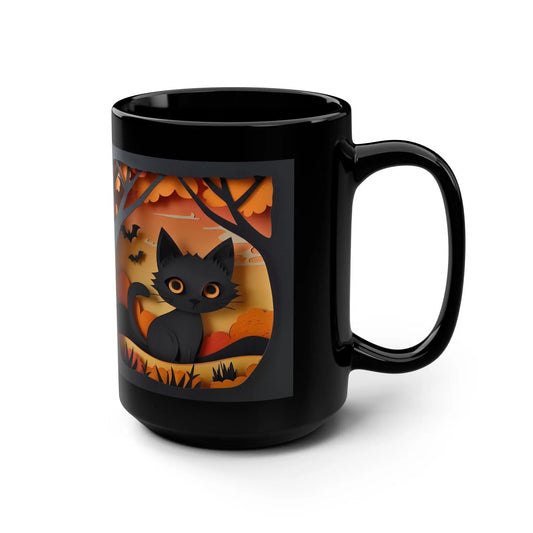 Halloween Cat Mug: Spooky Black Cat Coffee Cup, Fall Decor Rainbow Chaos Art Studio