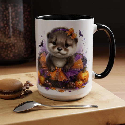 Halloween Cutie Otter Coffee Mug, Cute Animal Mug, Fall Decor, Holiday Drinkware, Halloween Gifts for Kids Rainbow Chaos Art Studio