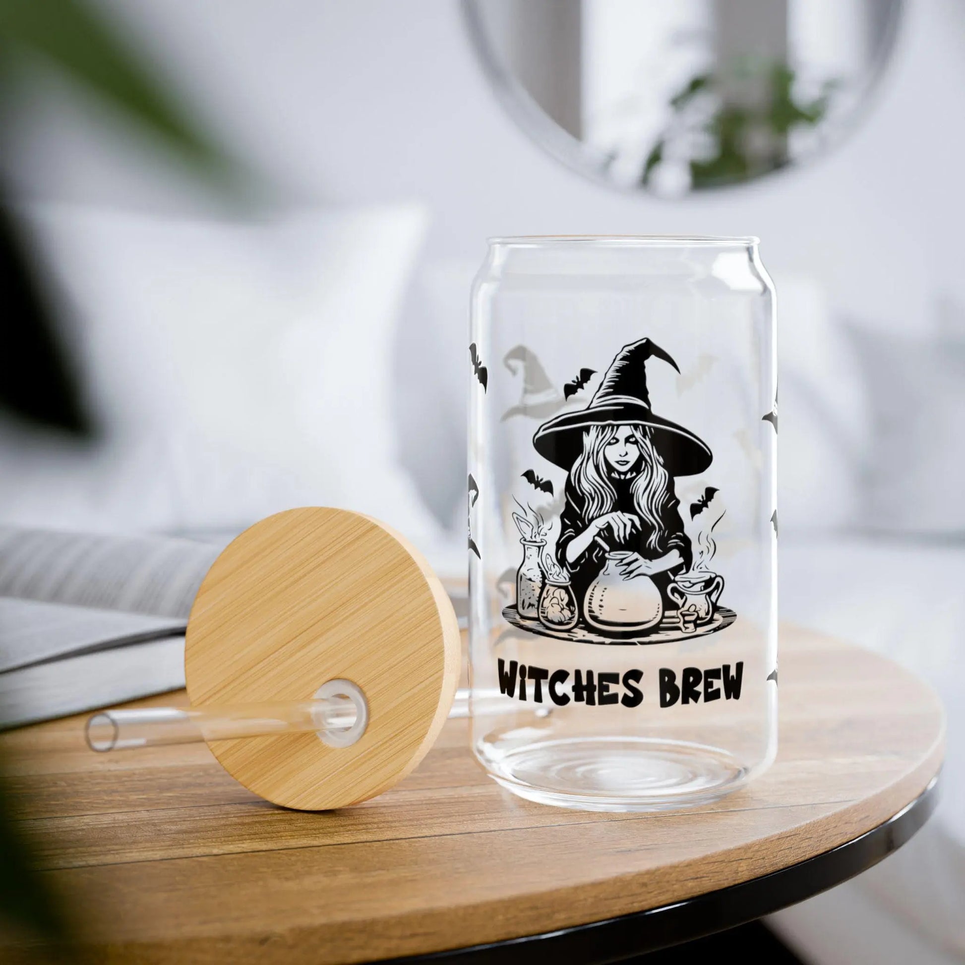 Witches Brew Sipper Glass: 16oz Halloween Drinkware with Tritan Straw Rainbow Chaos Art Studio